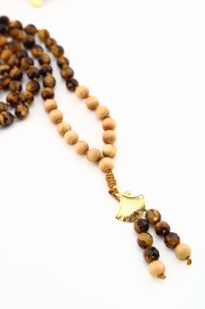 Ginko-Blatt mit Perlenschnüren und Guru-Perle